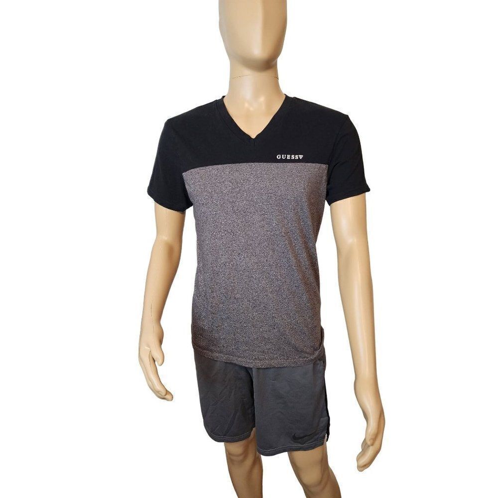 Men's Grey & Black Guess T-Shirt in a Size Medium